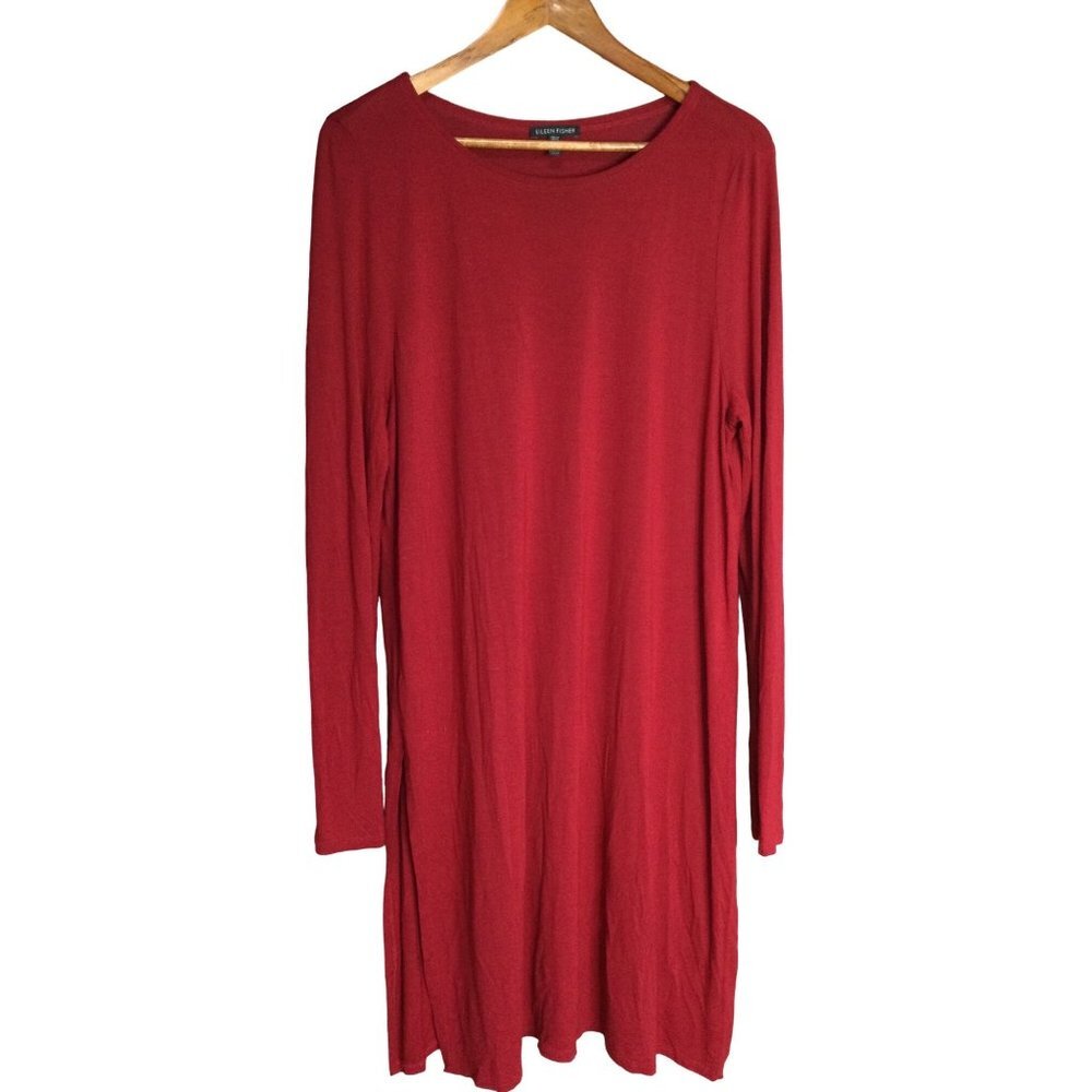 Eileen Fisher Women's Sweater Dress Knee Length Long Sleeve Pullover Red Medium
